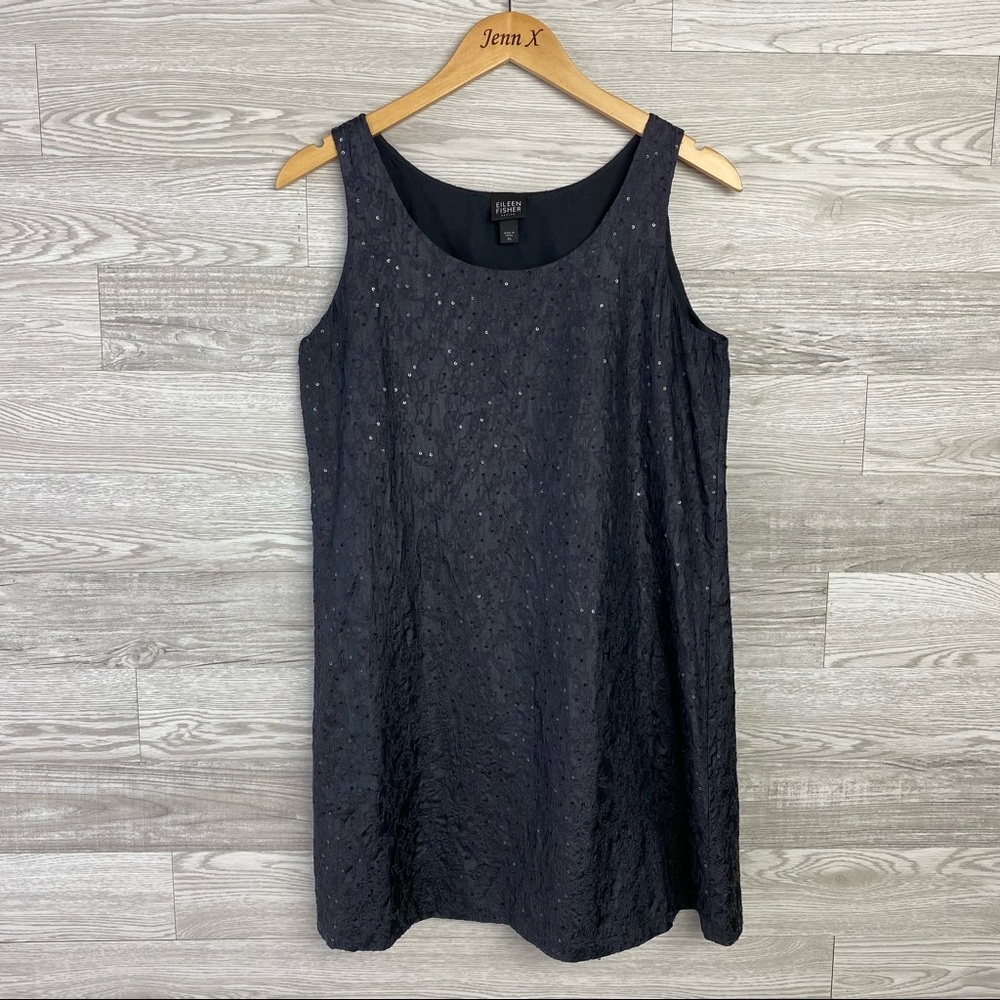 Eileen Fisher Dark Gray 100% Silk Sequin Dress